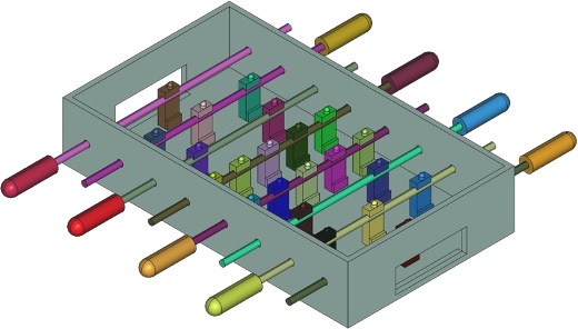 Generated tabletop-football CAD assembly from ArtiCAD.